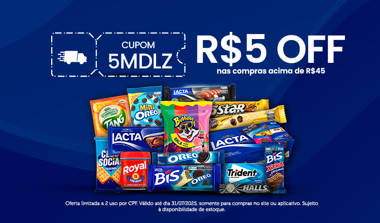 Cupom 5MDLZ R$ 5 OFF ate 31/07